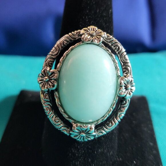 Jewelry - Amazonite Black Oxidized Silver Floral Ring SZ 9